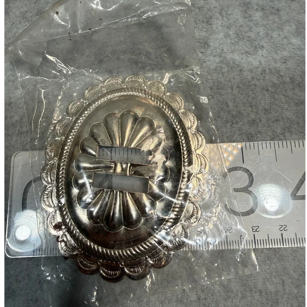 Vintage Silver Tone Belt Buckle Blank Oval Western Craft DIY NOS‎ Scalloped Edge